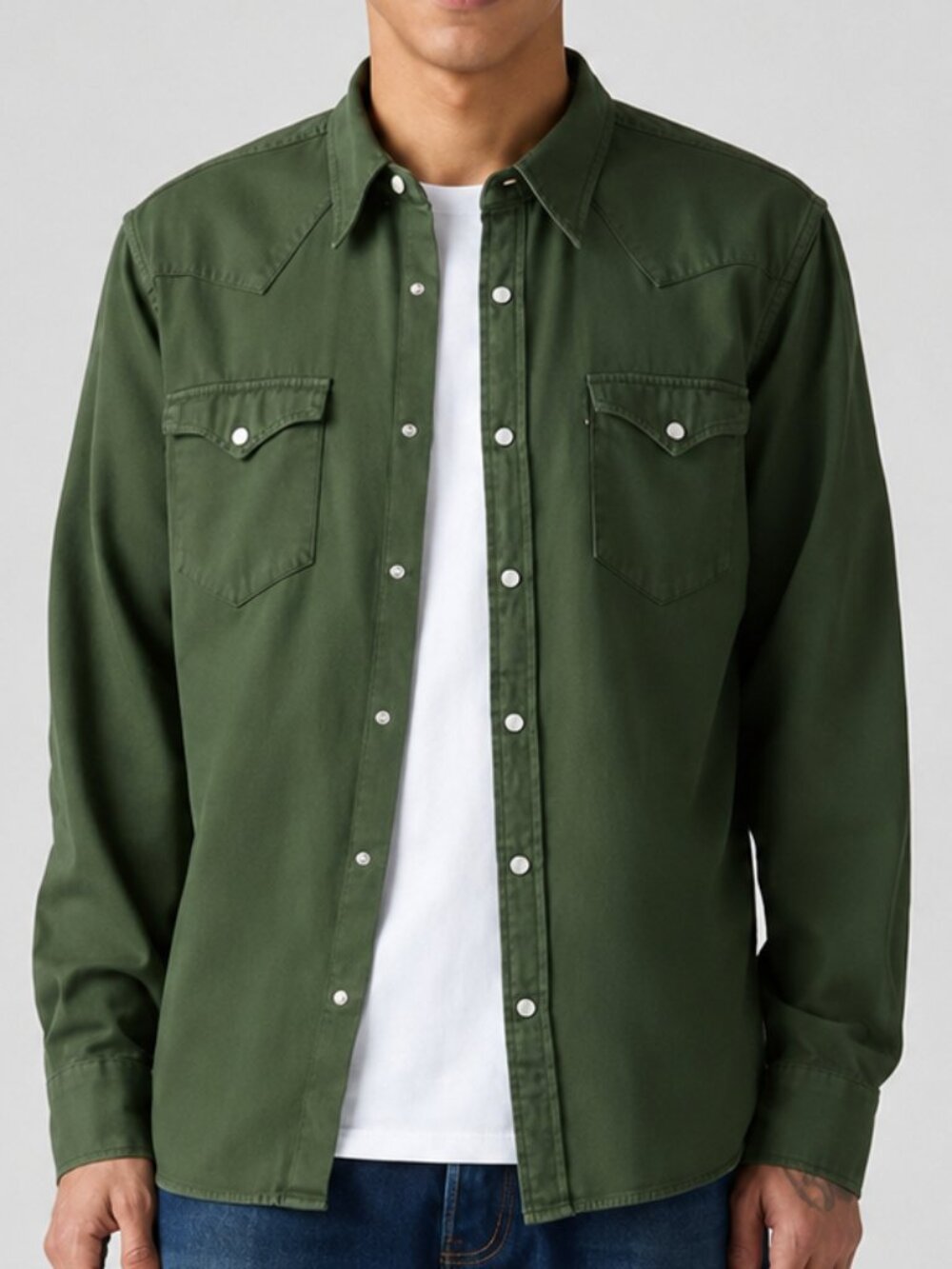 LEVI'S  Classic Olive Green Denim Western Standard Fit Long Sleeve Shirt SZ M